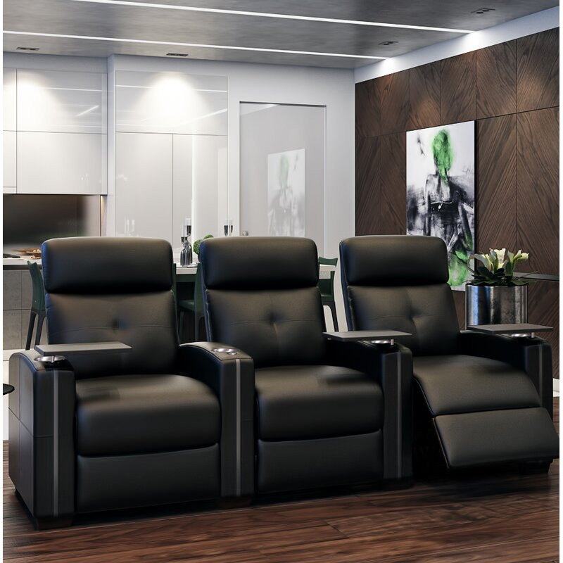 Upholstered Home Theater Seating with Cup Holder Upholstery Material:  Faux Leather