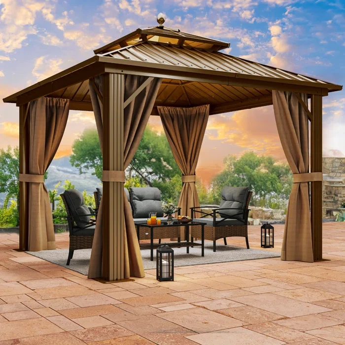 Outdoor Hardtop Aluminum Patio Gazebo with Antique Bronze Roof  10 ft x 10 ft