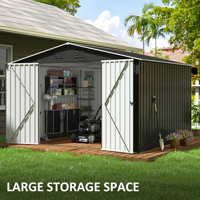 80.3" H x 113.8" W x 92.9" D Outdoor Metal Storage Shed with Updated Frame Structure and Lockable Doors