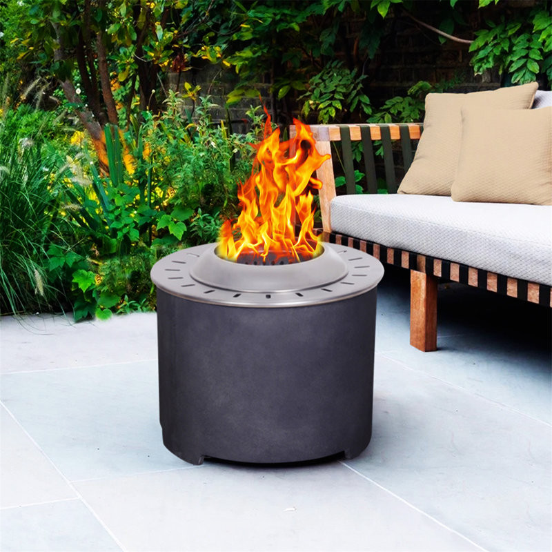 20.5 Inch X 15 Inch Dark Grey Faux Concrete Texture Smokeless Firepit With Wood Pellet/Twig/Wood As The Fuel