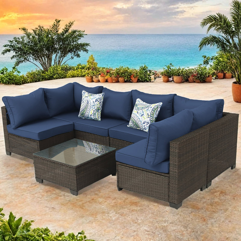 Jaleek 159 Wide Outdoor Wicker Patio Sectional Seating Group