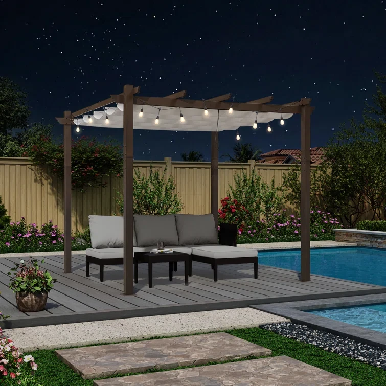 96.46" H x 118.11" W x 118.11" D Metal Pergola with Canopy