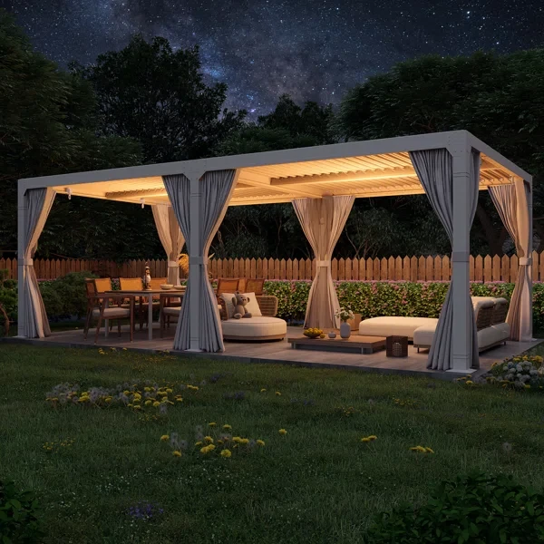 24 Ft. W x 12 Ft. D Aluminum Pergola with Canopy