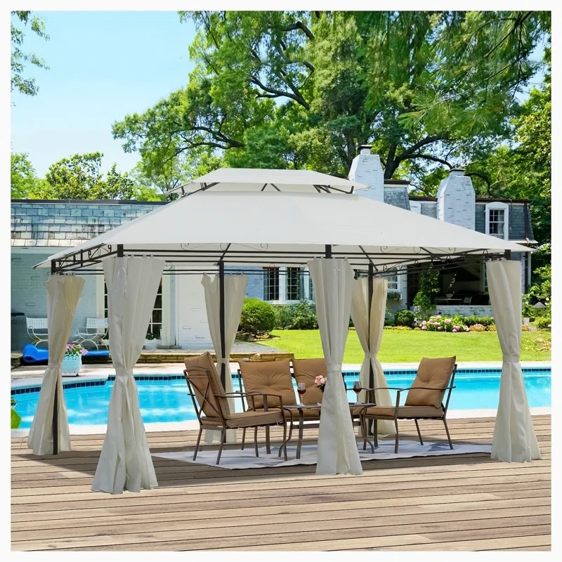 13x10ft Patio Gazebo Canopy Tent, Ventilated Double Roof, Mosquito Net