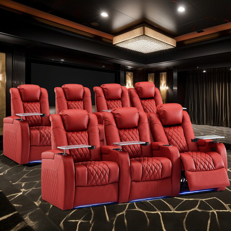 Upholstered Home Theater Seating with Cup Holder