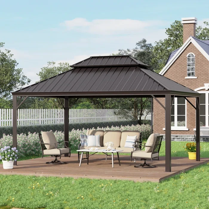 14 (ft) W x 12 (ft) Hardtop Double-Roofed Aluminum Patio Gazebo