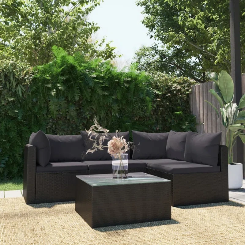 Patio Lounge Set with Cushions Poly Rattan