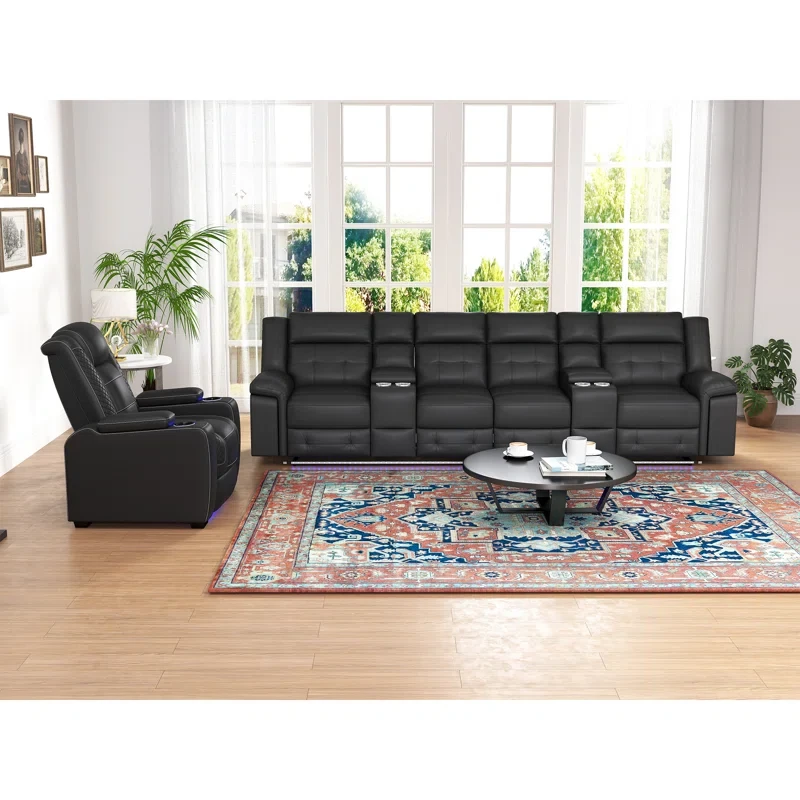 Valdur 2 - Piece Leather Cushion Back Power Reclining Living Room Set With Cup Holder