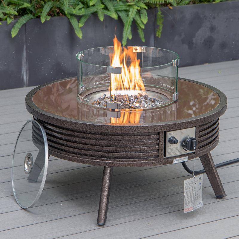 20" H x 29" W Propane Outdoor Fire Pit Table with Lid