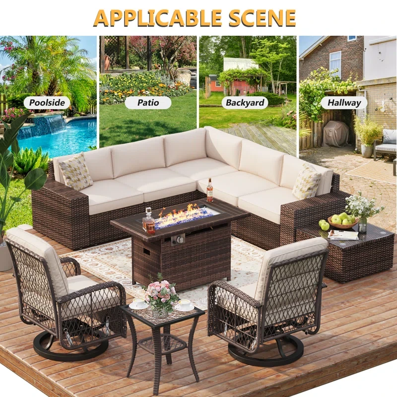 7 - Person Outdoor Seating Group with Fireplace Table