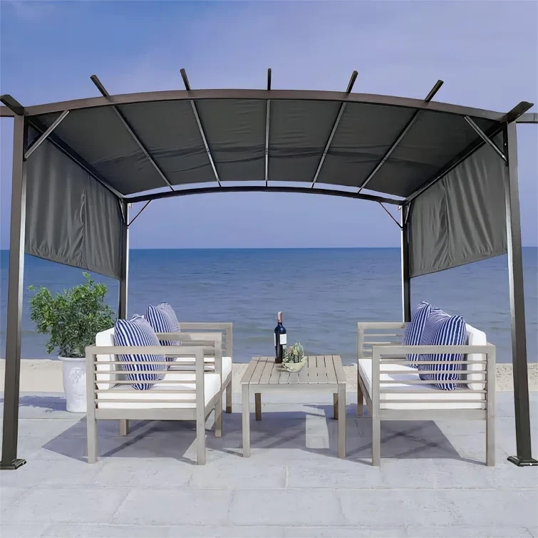 12X9 Ft Metal Pergola Gazebo With Retractable Shade Canopy