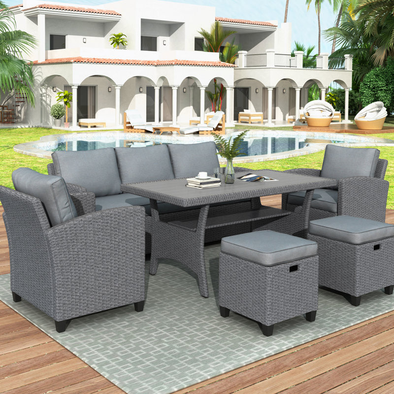 Anthwan 6 Piece Rattan Lounge Dining with Cushions