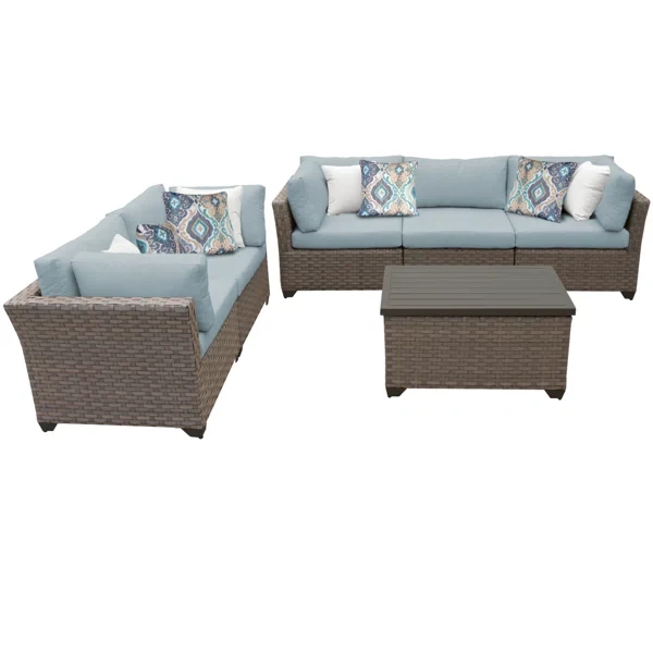 Anupras 6 Piece Outdoor Sectional Conversation Set with Loveseat, Sofa, and Storage Coffee Table