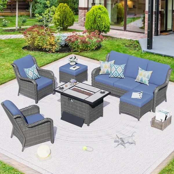 Tommy 5 - Person Outdoor Seating Group with Cushions and Firepit