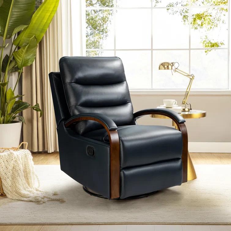 Azilda 29" Wide Genuine Leather Manual Swivel Rocking Standard Recliner