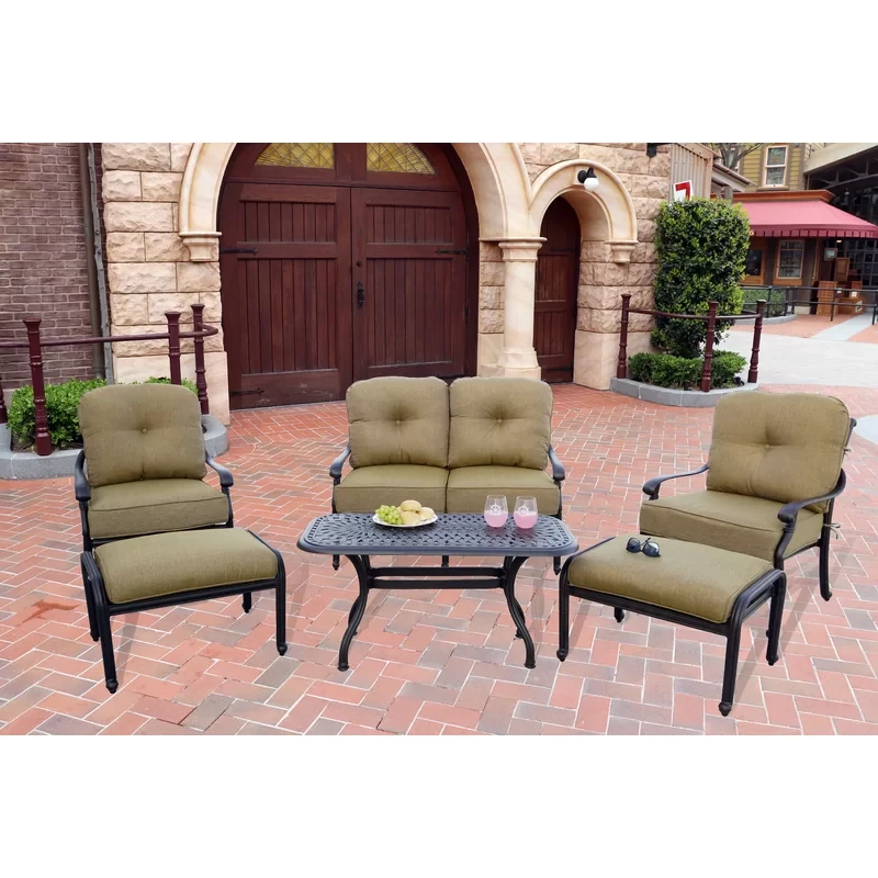 Nanafalia 6-Piece Patio Loveseat Conversation Set with Cushions and 21 x 42" Rectangular Coffee Table