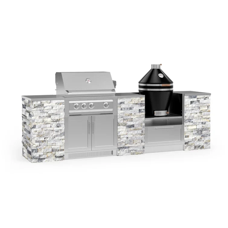 Outdoor Kitchen Signature Series 9 Piece Cabinet Set with 33 in. Propane Gas Platinum Grill