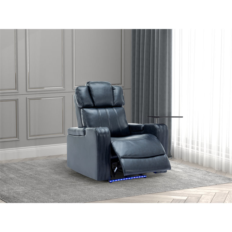 Sahiba Faux Leather Power Reclining Home Theater Seat with Cup Holder