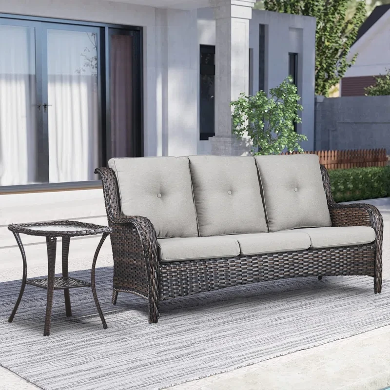 Schutt 75'' Wide Outdoor Patio Sofa with Cushions and Side Table