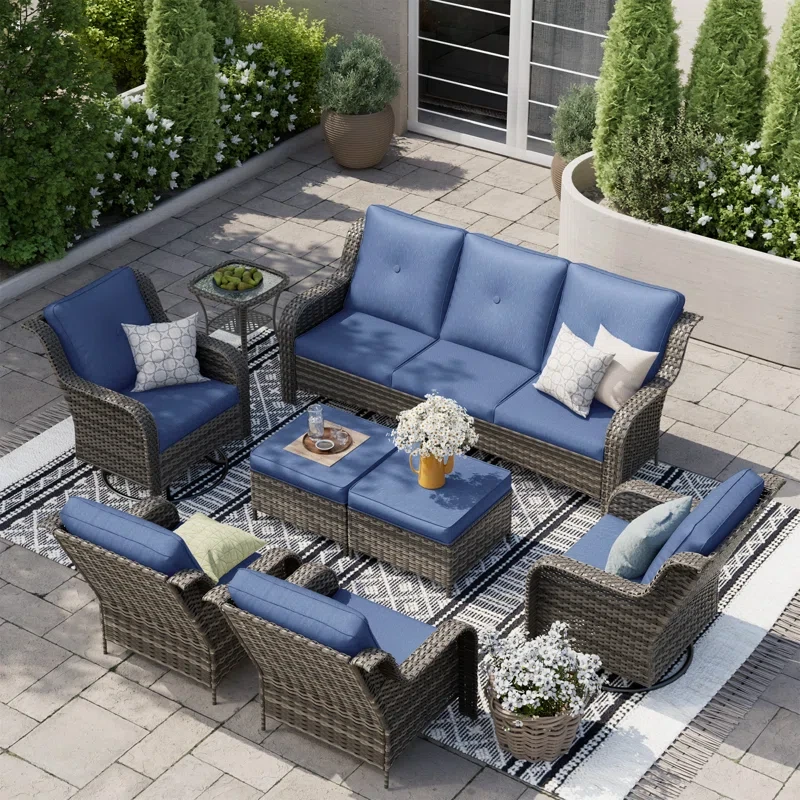 Foxcote 7 - Person Oversized Swivel Rocker Outdoor Seating Group with Cushions