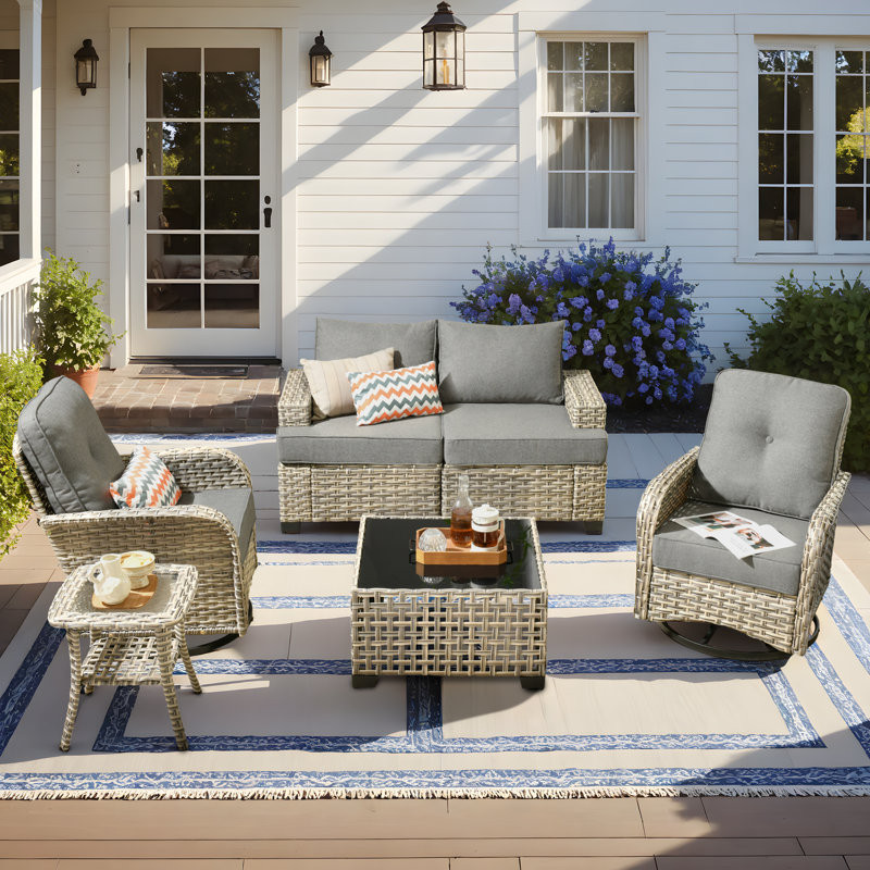 6 Piece Sofa Seating Group With Fire Pit And Cushions