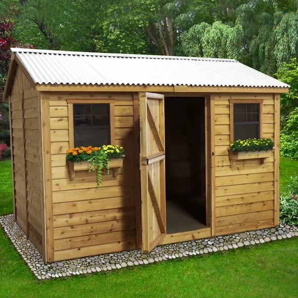 12 ft. W x 8 ft. D Cabana Cedar Wood Garden Shed with Metal Roof