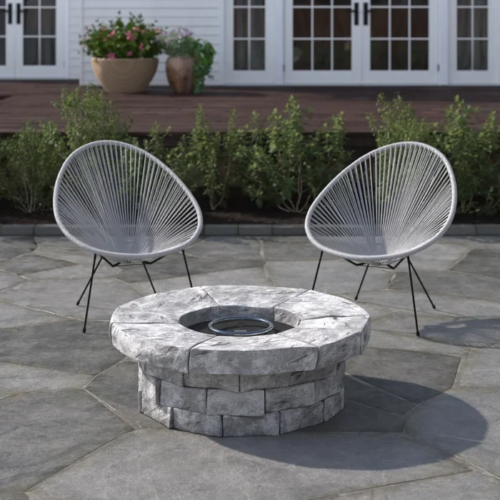 Addyson Steel Fire Pit Table and 2 patio chairs