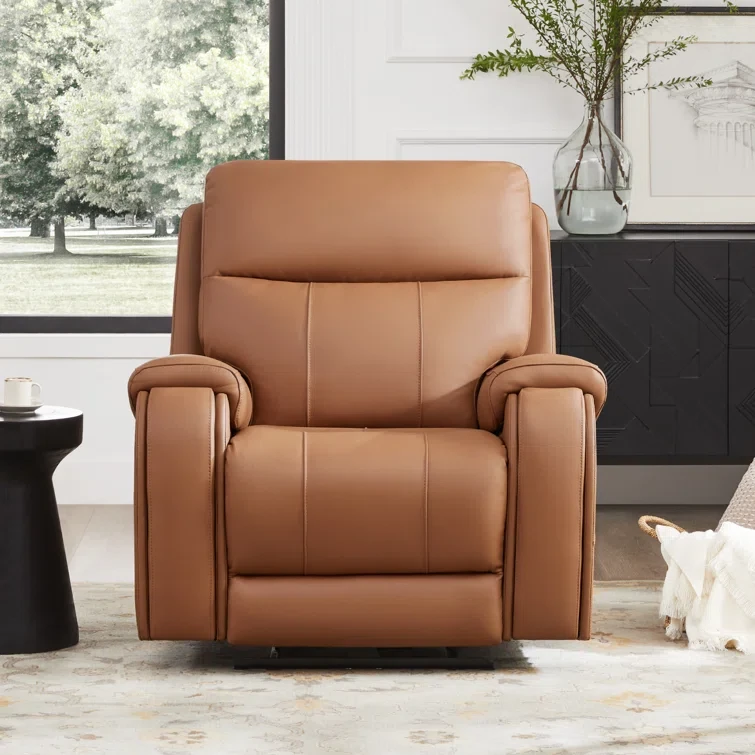 Caritina 40'' W Genuine Leather Zero Gravity Power Recliner with adjustable headrest & USB &Cup Holders