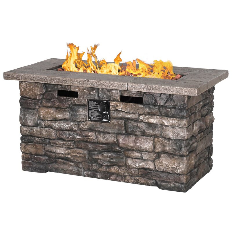 23.6'' H x 46.4'' W Concrete Propane Outdoor Fire Pit Table with Lid