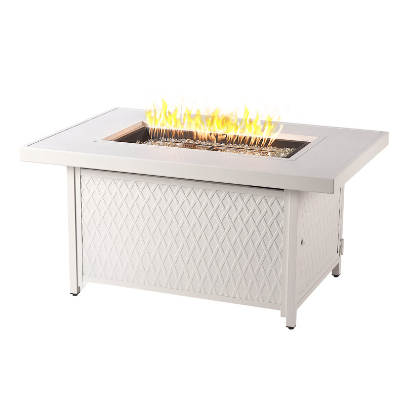 Rectangular 48 In. X 36 In. Aluminum Propane Fire Pit Table, Glass Beads, Two Covers, Lid, 55,000 Btus In Brown Finish