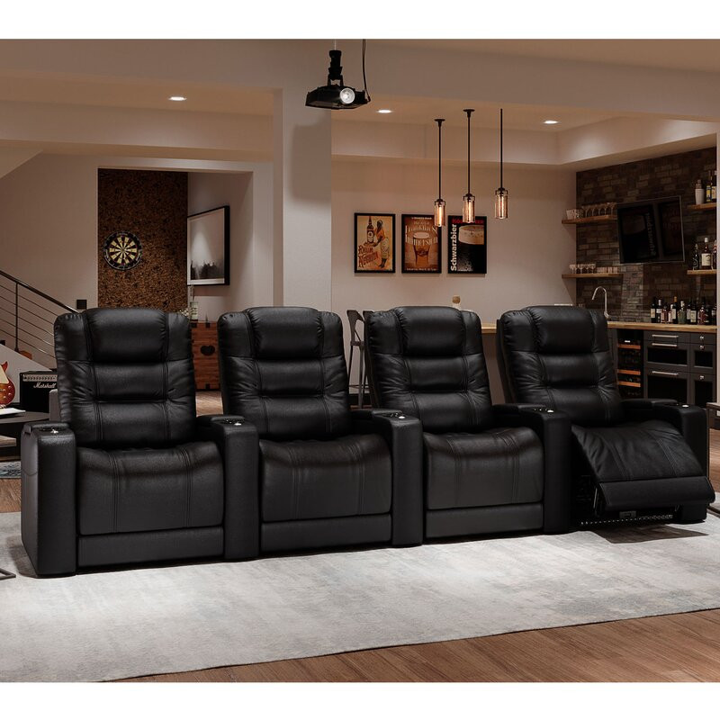 Nero Upholstered Power Reclining Home Theater Seating with Cup Holder