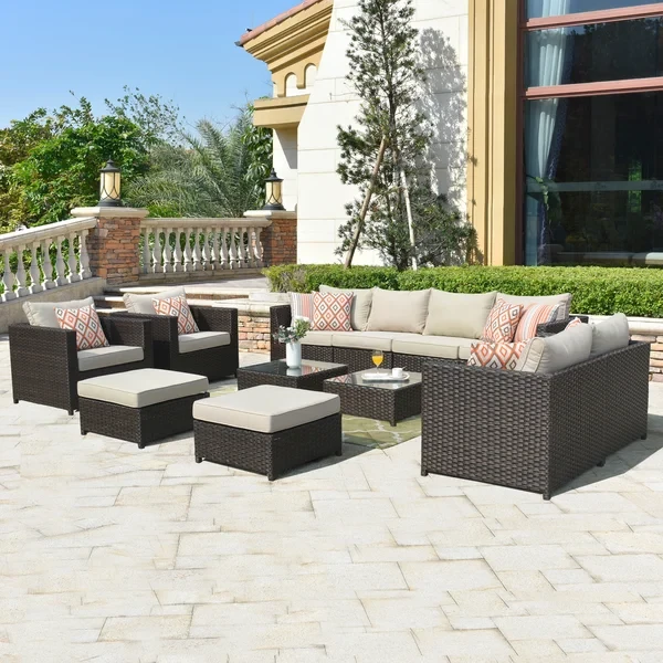 Ameliarose 12 Piece Rattan Sectional Seating Group With Cushions