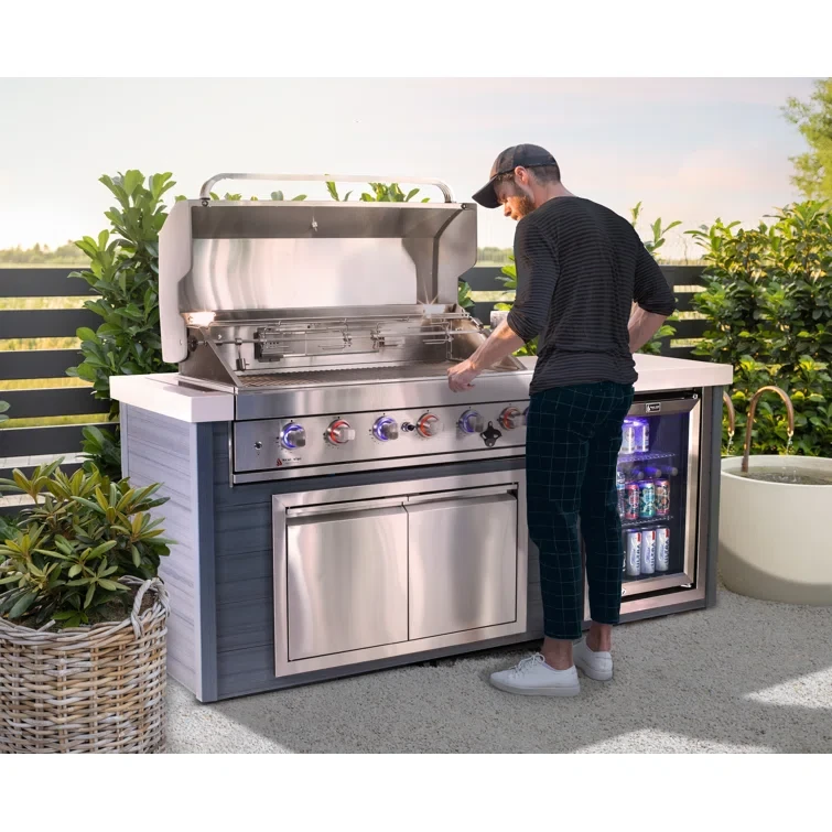 Mont Alpi Artwood Series 6-Burner Stainless Steel Outdoor Kitchen Island with Access Doors + Refrigerator