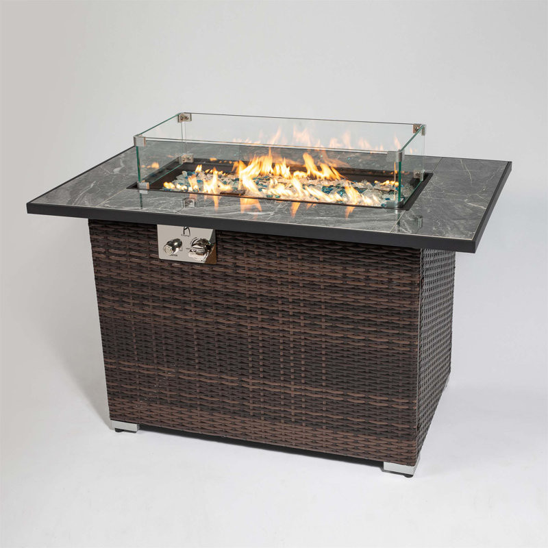 Daetyn Outdoor Fire Pit Table, Propane Fire Table With Ceramic Tabletop Gas Fire Table