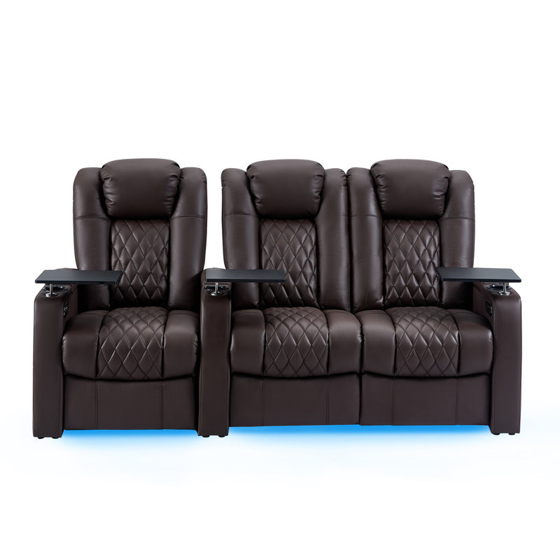 Ivy Bronx Leather Home Theater Seating Dual Power Movie Theater Chairs Theater Recliner Sofa