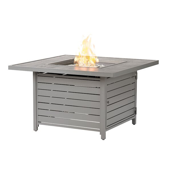 Katara Square 42 In. X 42 In. Aluminum Propane Fire Pit Table With Glass Beads, Two Covers, Lid, 55,000 Btus In White Finish