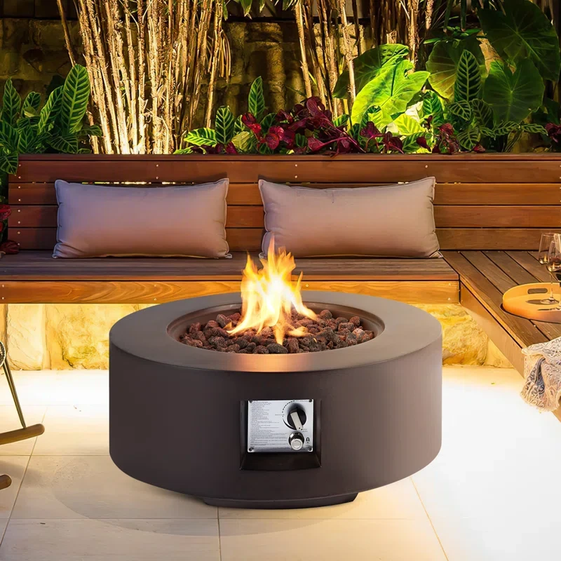 30 Inch Outdoor Propane Fire Pit Gas Table 50,000 BTU Auto-Ignition Gas Fire Pit And Tank Holder W/ Weather-Resistant Pit Cover, Lava Rocks