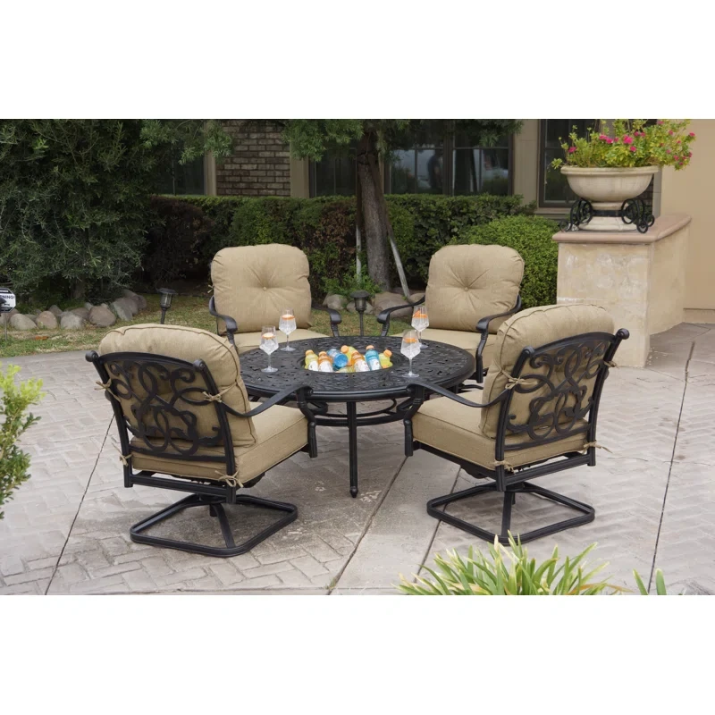 Byrge 5-Piece Patio Conversation Set with Cushions and 52" Round Ice Bucket Tea Table