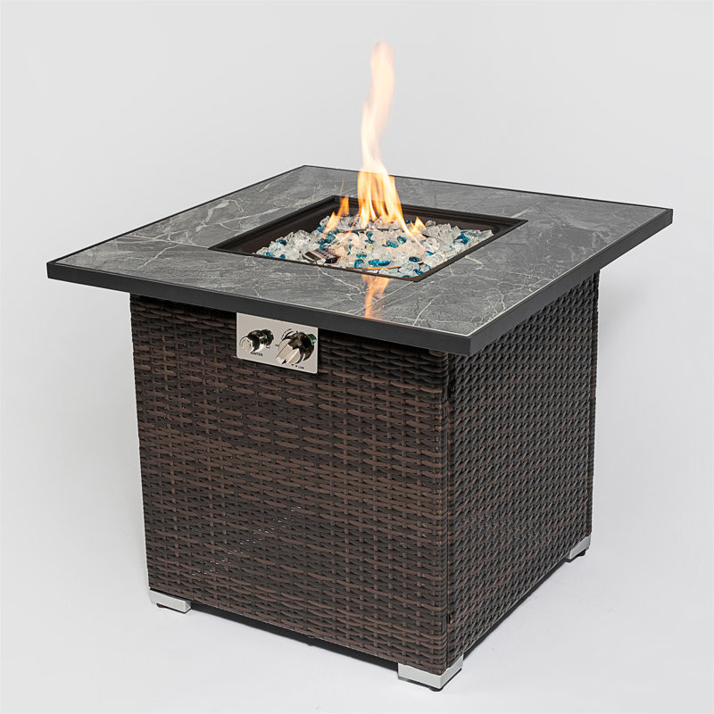 Koyuki 24.8'' H x 29.92'' W PE Rattan Propane Outdoor Fire Pit Table