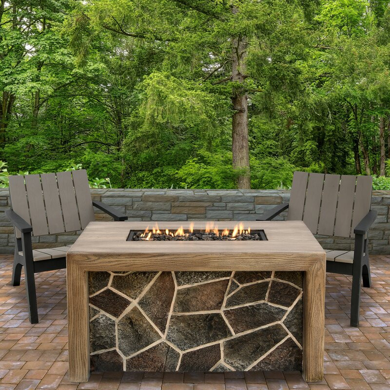 25" H x 24" W Stone Propane Outdoor Fire Pit Table with Lid