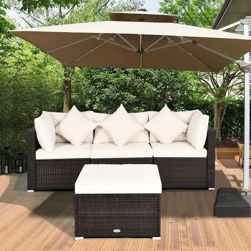 Patio 4 Piece Rattan Sectional Seating Group with Cushions