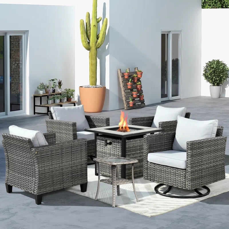 6 Piece Wicker/Rattan Patio Seating Group With Cushions (Fire Pit And Swivel Rocking Chairs Included)