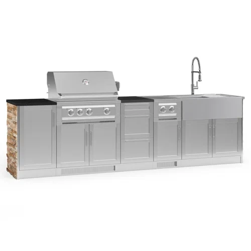 Outdoor Kitchen Signature Series 10 Piece Cabinet Set with 33 in. Propane Gas Platinum Grill