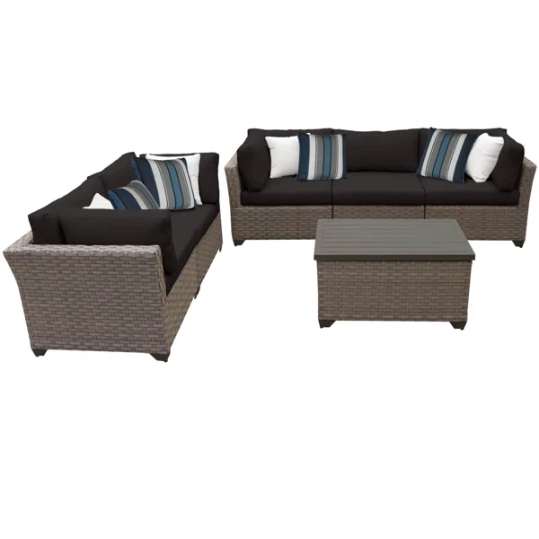 Anupras 6 Piece Outdoor Sectional Conversation Set with Loveseat, Sofa, and Storage Coffee Table