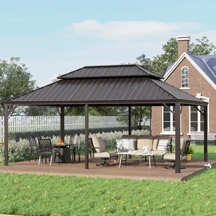 20 Ft. W x 14 Ft. D Hardtop Double-Roofed Aluminum Patio Gazebo