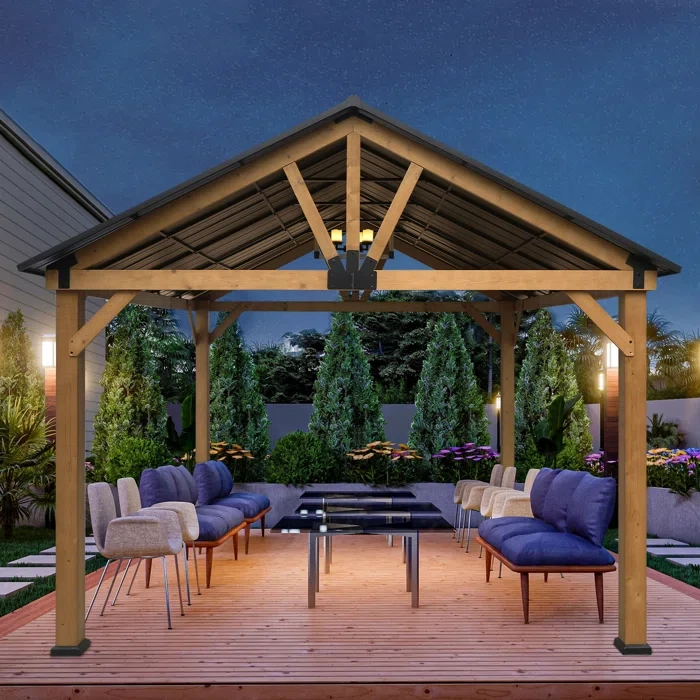 Permanent Wood Gazebo 15 Ft. W X 13 Ft. D Solid Wood Patio Gazebo