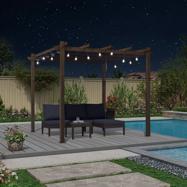 96.46" H x 118.11" W x 118.11" D Metal Pergola with Canopy