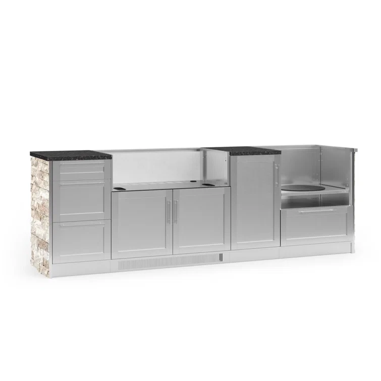 Outdoor Kitchen Signature Series 8 Piece Cabinet Set with Grill Cabinet and Granite Top