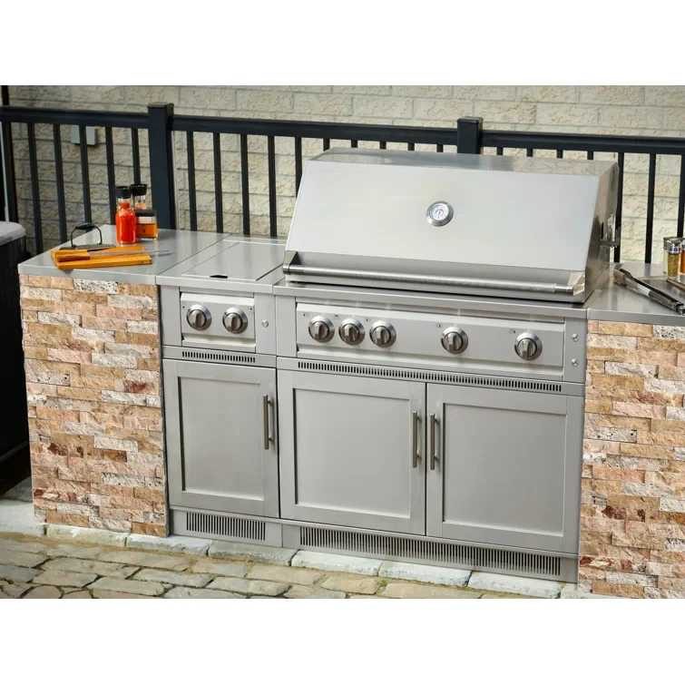 Outdoor Kitchen Signature Series 6 Piece Cabinet Set with Kamado Cabinet and Stainless Steel Top