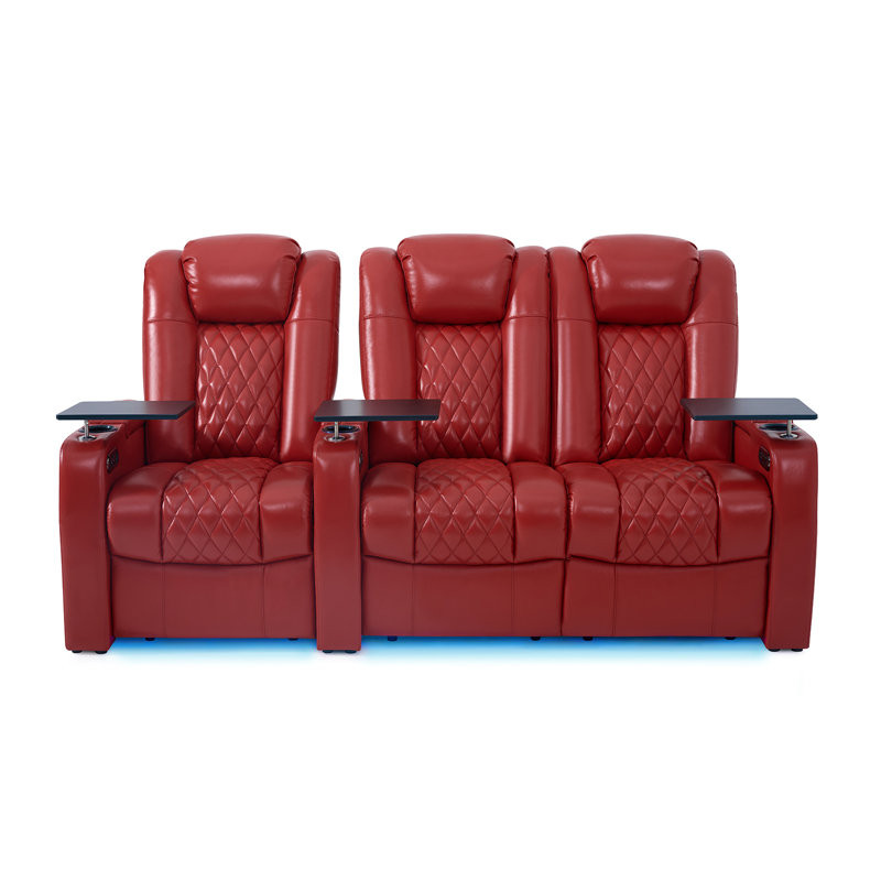 Ivy Bronx Leather Home Theater Seating Dual Power Movie Theater Chairs Theater Recliner Sofa